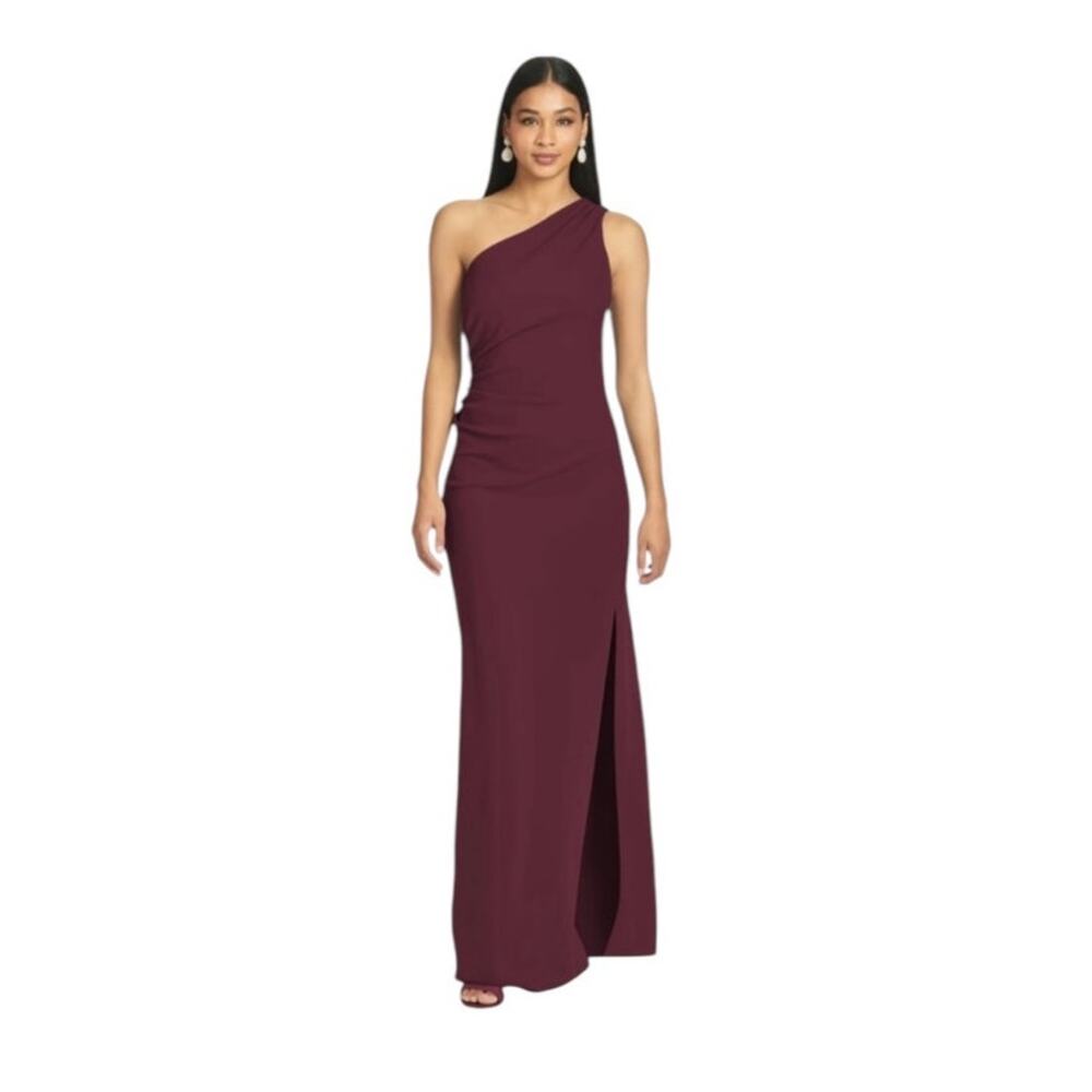 Sachin & Babi NWT 16W Cece Asymmetric One Shoulder Stretch Crepe Gown Deep Wine